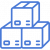 Stack of three blue outlined cardboard boxes, two on the bottom and one on top (shipping icon).